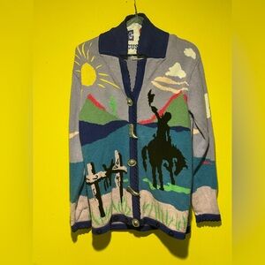 Storybook Knit Cowboy Western Colorful Sweater Small